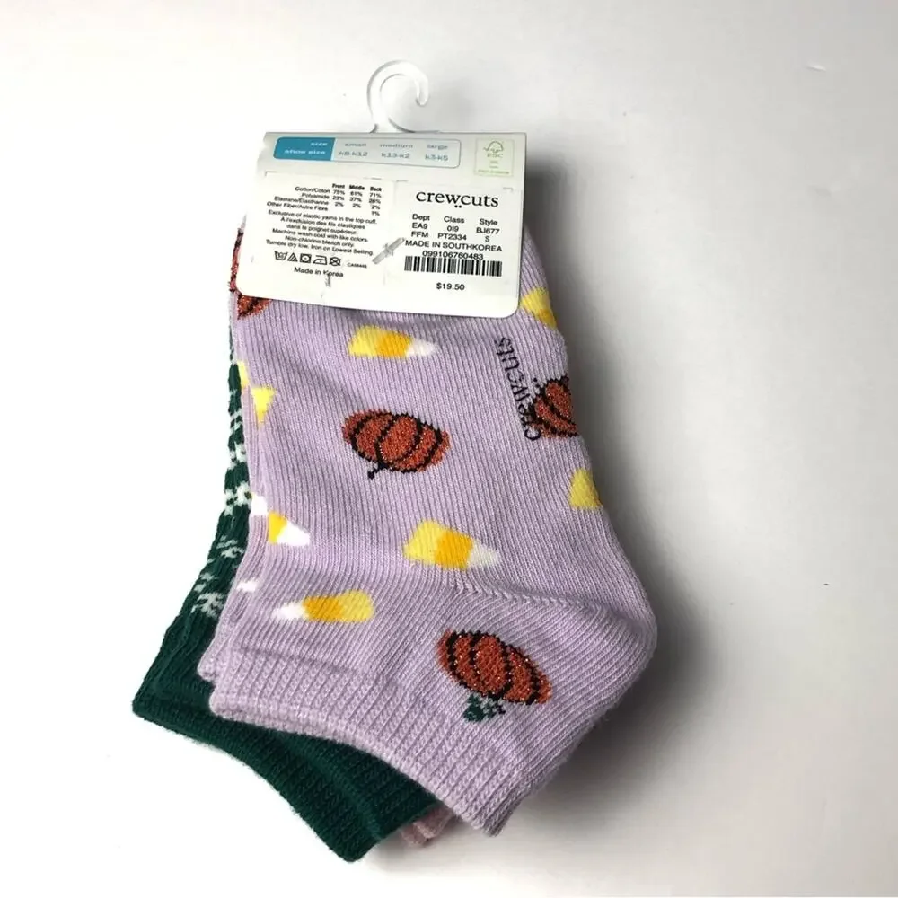 Crewcuts Girl's Fall Theme Multi- Print Socks Three Pairs  Sz S NWT